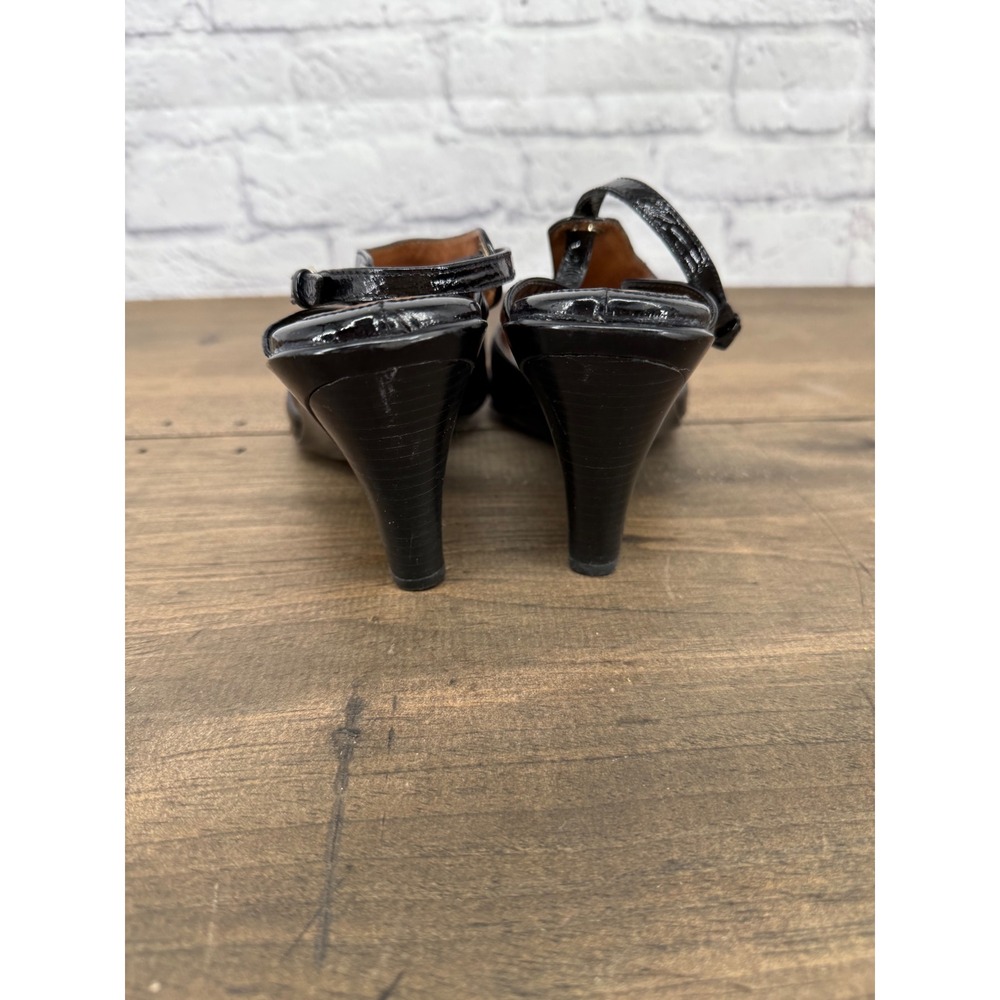 Sofft Black  Patent Leather Peep Toe Slingback Heels 8.5M Classic Comfort Office - Picture 7 of 13